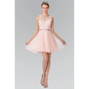 Elizabeth K By gls Lace Illusion Top A Line Short Graduation Dress Cocktail Blus